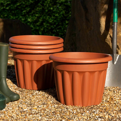 Wham 4x Vista Terracotta Plastic Planter, Round Garden Plant Pot, Medium Floor Pot (40cm, 20L, Pack of 4)