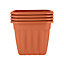 Wham 4x Vista Terracotta Plastic Planter, Square Garden Plant Pot, Large Floor Pot (49cm, 50L, Pack of 4)