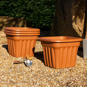 Wham 4x Vista Terracotta Plastic Planter, Square Garden Plant Pot, Medium Floor Pot (40cm, 25L, Pack of 4)
