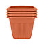 Wham 4x Vista Terracotta Plastic Planter, Square Garden Plant Pot, Small Floor Pot (33cm, 16L, Pack of 4)