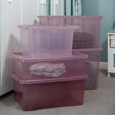 Wham 5 Piece Multisize Crystal Stackable Plastic Storage Box & Lid Set Tint Dusky Orchid