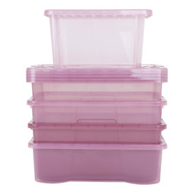 Wham 5 Piece Multisize Crystal Stackable Plastic Storage Box & Lid Set Tint Dusky Orchid