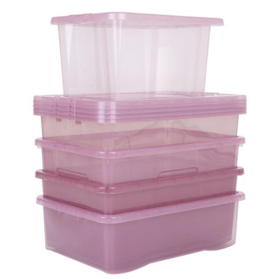 Wham 5 Piece Multisize Crystal Stackable Plastic Storage Box & Lid Set Tint Dusky Orchid - 3