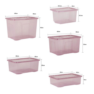 Wham 5 Piece Multisize Crystal Stackable Plastic Storage Box & Lid Set Tint Dusky Orchid - 9