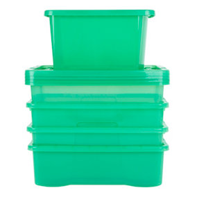 Wham 5 Piece Multisize Crystal Stackable Plastic Storage Box & Lid Set Tint Leprechaun Green