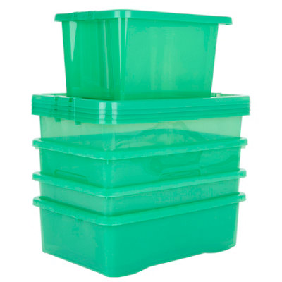 Wham 5 Piece Multisize Crystal Stackable Plastic Storage Box & Lid Set Tint Leprechaun Green - 3