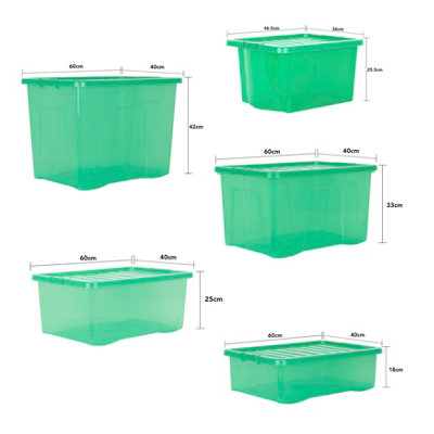 Wham 5 Piece Multisize Crystal Stackable Plastic Storage Box & Lid Set Tint Leprechaun Green - 9