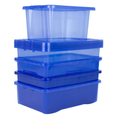 Wham 5 Piece Multisize Crystal Stackable Plastic Storage Box & Lid Set Tint Spectrum Blue