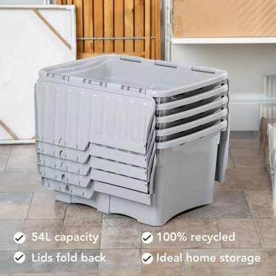 Wham 54 Litre Croc Storage Boxes with Twin Hinged Grey Lids, Pack of 5 ...