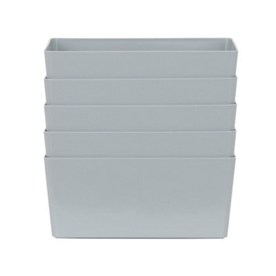 Wham 5x Plastic Studio Basket 4.02 Rectangular Home & Office Storage Basket, 25 x 17 x 11cm, 3.9L (Cool Grey)