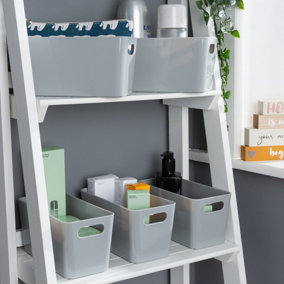 Wham 5x Plastic Studio Basket 6.01 Rectangular Home & Office Storage Basket, 20 x 10 x 10cm, 1.4L (Cool Grey)