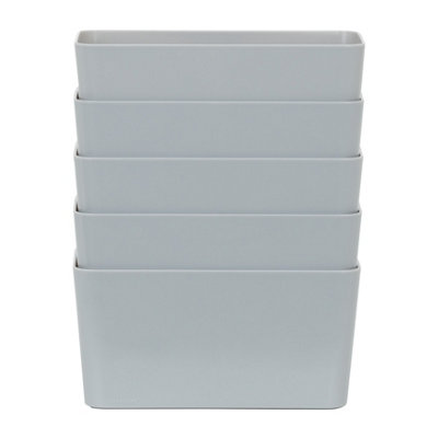 Wham 5x Plastic Studio Basket 6.01 Rectangular Home & Office Storage Basket, 20 x 10 x 10cm, 1.4L (Cool Grey)