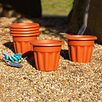 Wham 6x Vista Plastic Planter, Round Garden Plant Pot, Extra Small Floor Pot (25cm, 4.5L, Pack of 6) Made in UK (Terracotta)