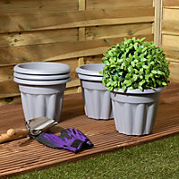 Wham 6x Vista Plastic Planter, Round Garden Plant Pot, Extra Small Floor Pot (25cm, 4.5L, Pack of 6) Made in UK (Upcycle Grey)