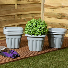 Wham 6x Vista Plastic Planter, Square Garden Plant Pot, Extra Small Floor Pot (25cm, 5.5L, Pack of 6) Made in UK (Upcycle Grey)