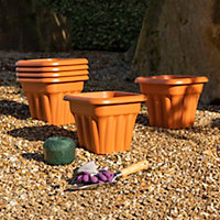 Wham 6x Vista Terracotta Plastic Planter, Square Garden Plant Pot, Extra Small Floor Pot (25cm, 5.5L, Pack of 6)