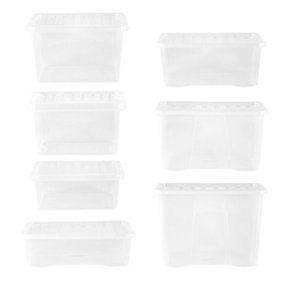 Wham 7 Piece Multisize Crystal Stackable Plastic Storage Box & Lid Set Clear