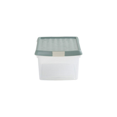 Wham Clip 2x 10.5L Rectangular Plastic Storage Boxes with Secure Clip Lock Lids. L:39 x W:24 x H:15.5cm Clear/Green Milieu/Stone - 4