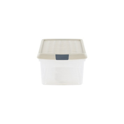 Wham Clip 2x 10.5L Rectangular Plastic Storage Boxes with Secure Clip Lock Lids. L:39 x W:24 x H:15.5cm Clear/Stone/Slate Grey