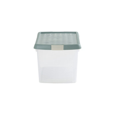 Wham Clip 2x 14L Rectangular Plastic Storage Boxes with Secure Clip Lock Lids. L:39 x W:24 x H:21cm Clear/Green Milieu/Stone - 4
