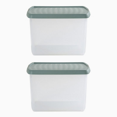 Wham Clip 2x 21.5L Rectangular Plastic Storage Boxes with Secure Clip Lock Lids. L:39 x W:29 x H:25.5cm Clear/Green Milieu/Stone