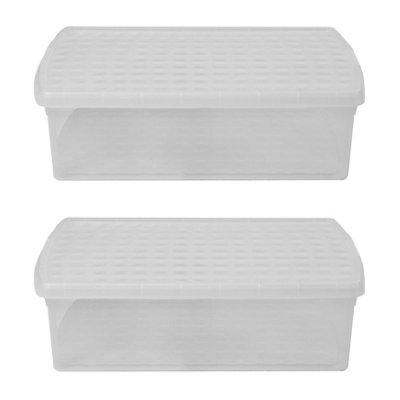 Wham Clip 2x 30L Rectangular Plastic Storage Boxes with Secure Clip Lock Lids.L:59.5 x W:39.5 x H:17cm Clear/Clear/Clear