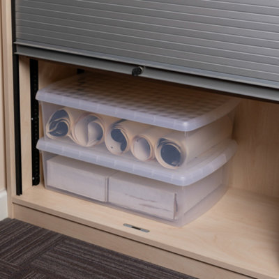 Wham Clip 2x 30L Rectangular Plastic Storage Boxes with Secure Clip Lock Lids.L:59.5 x W:39.5 x H:17cm Clear/Clear/Clear