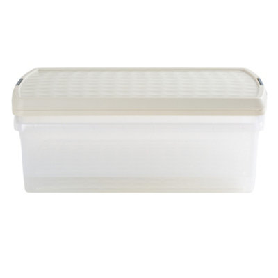 Wham Clip 2x 30L Rectangular Plastic Storage Boxes with Secure Clip Lock Lids. L:59.5 x W:39.5 x H:17cm Clear/Stone/Slate Grey