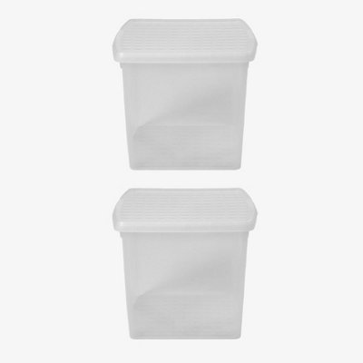 Wham Clip 2x 37L Square Plastic Storage Boxes with Secure Clip Lock Lids. L:39.5 x W:39.5 x H:33.5cm Clear/Clear/Clear