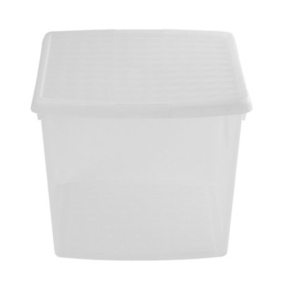 Wham Clip 2x 37L Square Plastic Storage Boxes with Secure Clip Lock Lids. L:39.5 x W:39.5 x H:33.5cm Clear/Clear/Clear