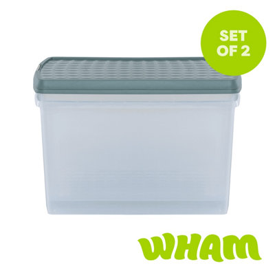 Wham Clip 2x 62L Rectangular Plastic Storage Boxes with Clip Lock Lids ...