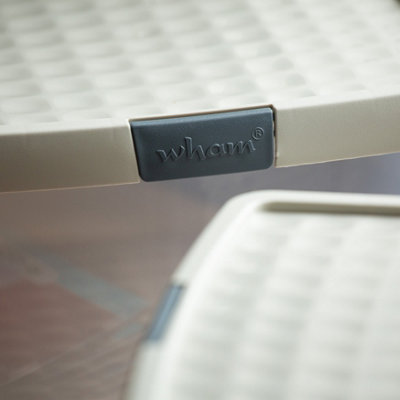Wham Clip 2x 62L Rectangular Plastic Storage Boxes with Secure Clip Lock Lids. L:59.5 x W:39.5 x H:33.5cm Clear/Stone/Slate Grey - 3