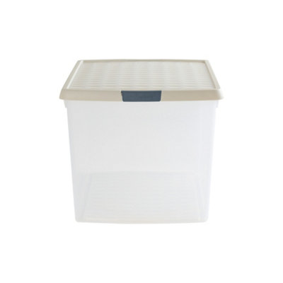 Wham Clip 2x 62L Rectangular Plastic Storage Boxes with Secure Clip Lock Lids. L:59.5 x W:39.5 x H:33.5cm Clear/Stone/Slate Grey - 4