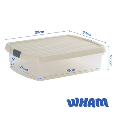 Wham Clip 2x 8.5L Rectangular Plastic Storage Boxes with Secure Clip Lock Lids. L:39 x W:29 x H:10.5cm Clear/Stone/Slate Grey - 6