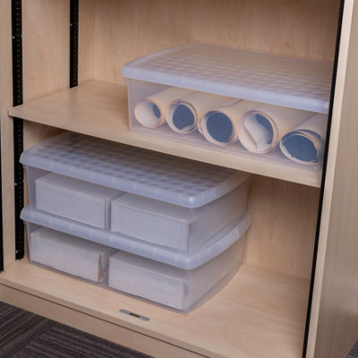 Wham Clip 3x 30L Rectangular Plastic Storage Boxes with Secure Clip Lock Lids. L:59.5 x W:39.5 x H:17cm Clear/Clear/Clear