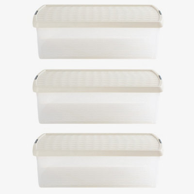 Wham Clip 3x 30L Rectangular Plastic Storage Boxes with Secure Clip Lock Lids. L:59.5 x W:39.5 x H:17cm Clear/Stone/Slate Grey