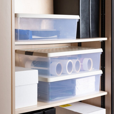 Wham Clip 3x 30L Rectangular Plastic Storage Boxes with Secure Clip Lock Lids. L:59.5 x W:39.5 x H:17cm Clear/Stone/Slate Grey - 5