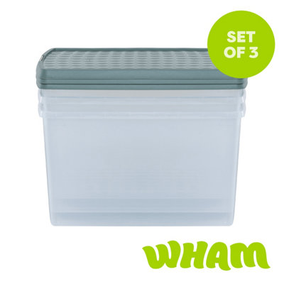 Wham Clip 3x 62L Rectangular Plastic Storage Boxes with Clip Lock Lids ...