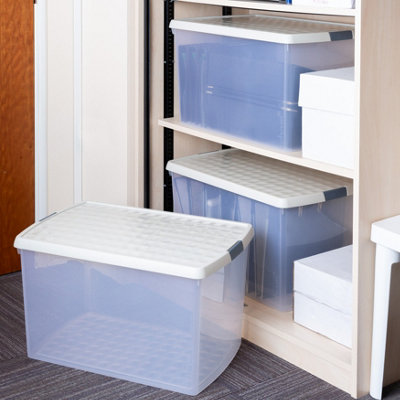 Wham Clip 3x 62L Rectangular Plastic Storage Boxes with Secure Clip Lock Lids. L:59.5 x W:39.5 x H:33.5cm Clear/Stone/Slate Grey - 5