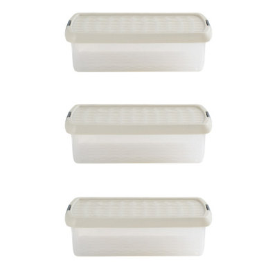 Wham Clip 3x 7L Rectangular Plastic Storage Boxes with Secure Clip Lock Lids. L:39 x W:24 x H:10.5cm Clear/Stone/Slate Grey