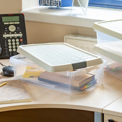 Wham Clip 3x 7L Rectangular Plastic Storage Boxes with Secure Clip Lock Lids. L:39 x W:24 x H:10.5cm Clear/Stone/Slate Grey - 4