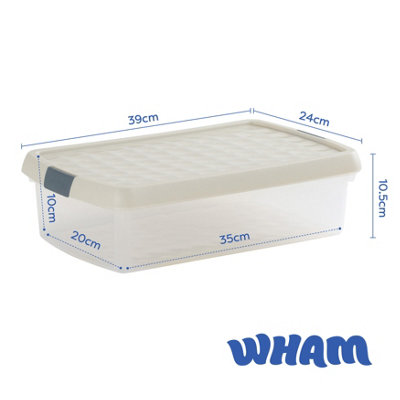Wham Clip 3x 7L Rectangular Plastic Storage Boxes with Secure Clip Lock Lids. L:39 x W:24 x H:10.5cm Clear/Stone/Slate Grey - 6