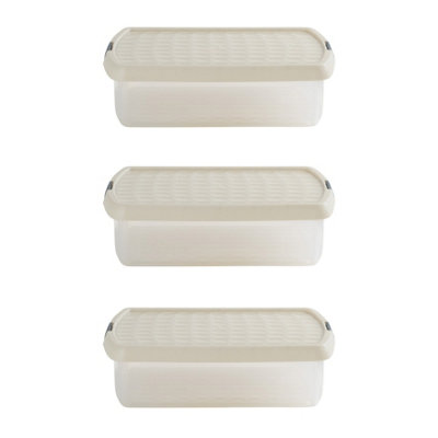Wham Clip 3x 8.5L Rectangular Plastic Storage Boxes with Secure Clip Lock Lids. L:39 x W:29 x H:10.5cm Clear/Stone/Slate Grey