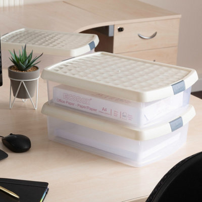 Wham Clip 3x 8.5L Rectangular Plastic Storage Boxes with Secure Clip Lock Lids. L:39 x W:29 x H:10.5cm Clear/Stone/Slate Grey - 5