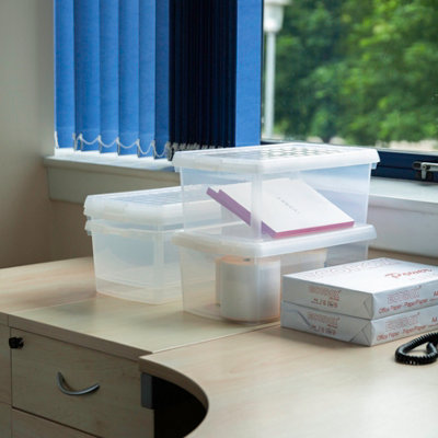 Wham Clip 4x 10.5L Rectangular Plastic Storage Boxes with Secure Clip Lock Lids. L:39 x W:24 x H:15.5cm Clear/Clear/Clear