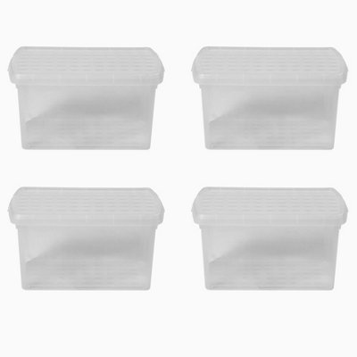 Wham Clip 4x 21.5L Rectangular Plastic Storage Boxes with Secure Clip Lock Lids. L:39 x W:29 x H:25.5cm Clear/Clear/Clear