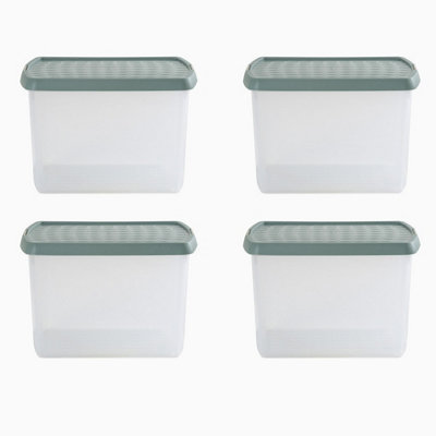 Wham Clip 4x 21.5L Rectangular Plastic Storage Boxes with Secure Clip Lock Lids. L:39 x W:29 x H:25.5cm Clear/Green Milieu/Stone