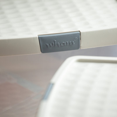 Wham Clip 4x 21.5L Rectangular Plastic Storage Boxes with Secure Clip Lock Lids. L:39 x W:29 x H:25.5cm Clear/Stone/Slate Grey - 3