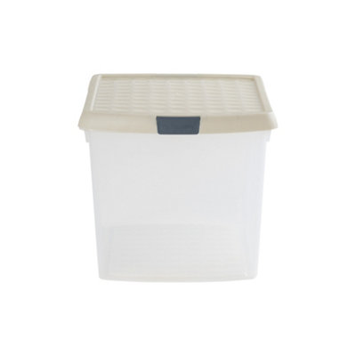 Wham Clip 4x 21.5L Rectangular Plastic Storage Boxes with Secure Clip Lock Lids. L:39 x W:29 x H:25.5cm Clear/Stone/Slate Grey - 4