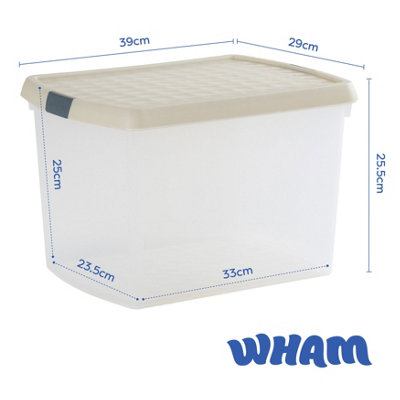 Wham Clip 4x 21.5L Rectangular Plastic Storage Boxes with Secure Clip Lock Lids. L:39 x W:29 x H:25.5cm Clear/Stone/Slate Grey - 6